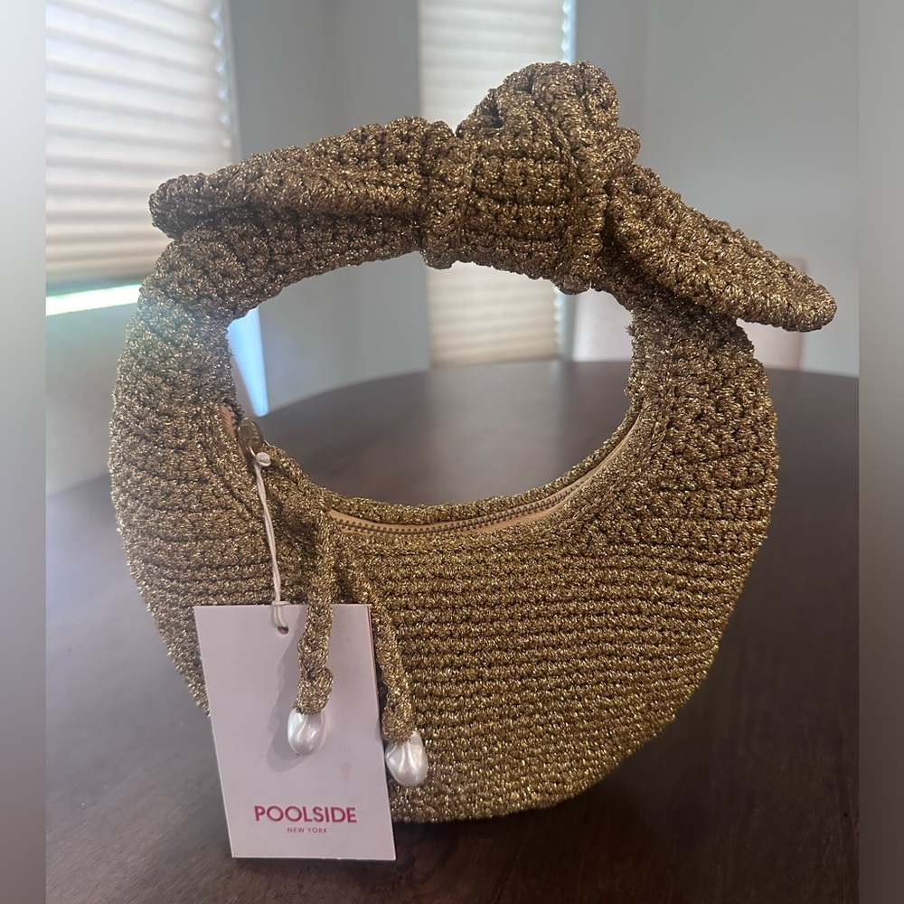 Poolside The Josie Knot Bag - Disco Gold Lurex Purse NWT Resortwear Pool Side